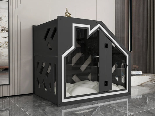 Dark Gray And White Dog Crate Furniture With Dog Bed, Luxury Dog Kennel, Modern Wooden Dog Crate, Pet Furniture, Cat Furniture, Dog Bed