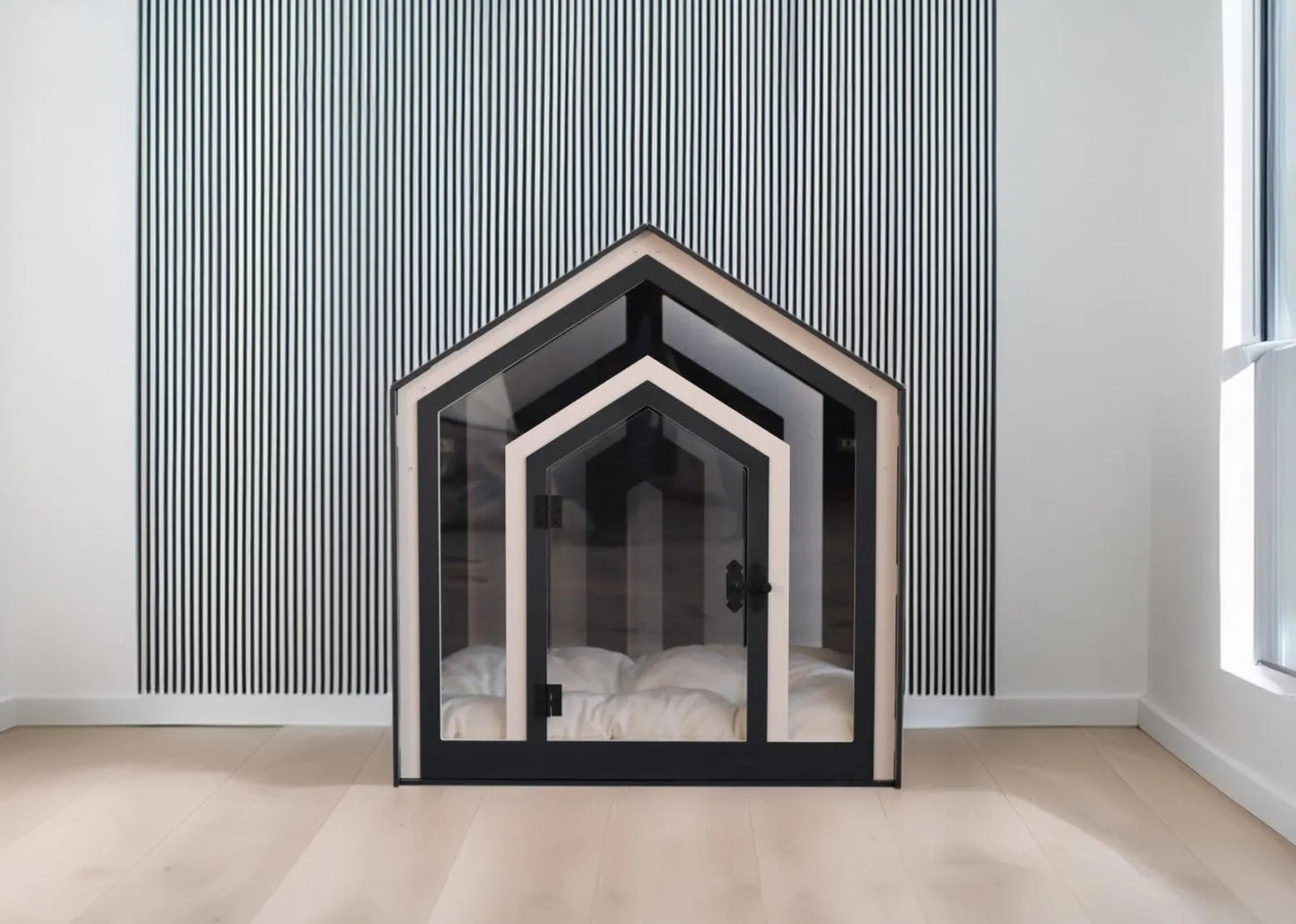 Luxury Mid Dark Gray Dog Crate With Cushion, Modern Indoor Dog Kennel, Wooden Pet House, Unique Cat Crate, Dog And Cat Sleeping Place